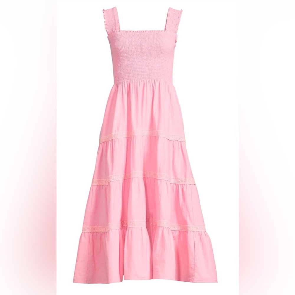 Lands' End Pink Smocked Tiered Midi Sun Dress - Picture 2 of 7